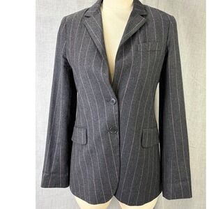 Theory Charcoal Wool Blazer Pink Pinstripe Tailored Two-Button Jacket 6